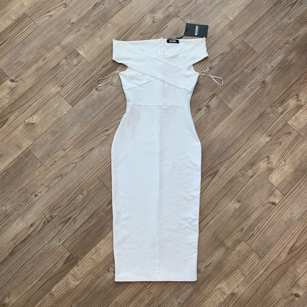 Missguided bodycon off the shoulder midi dress